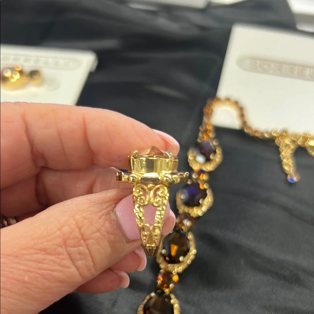 Sorrelli Gold and Brown Necklace with earrings and ring! - Picture 8 of 10